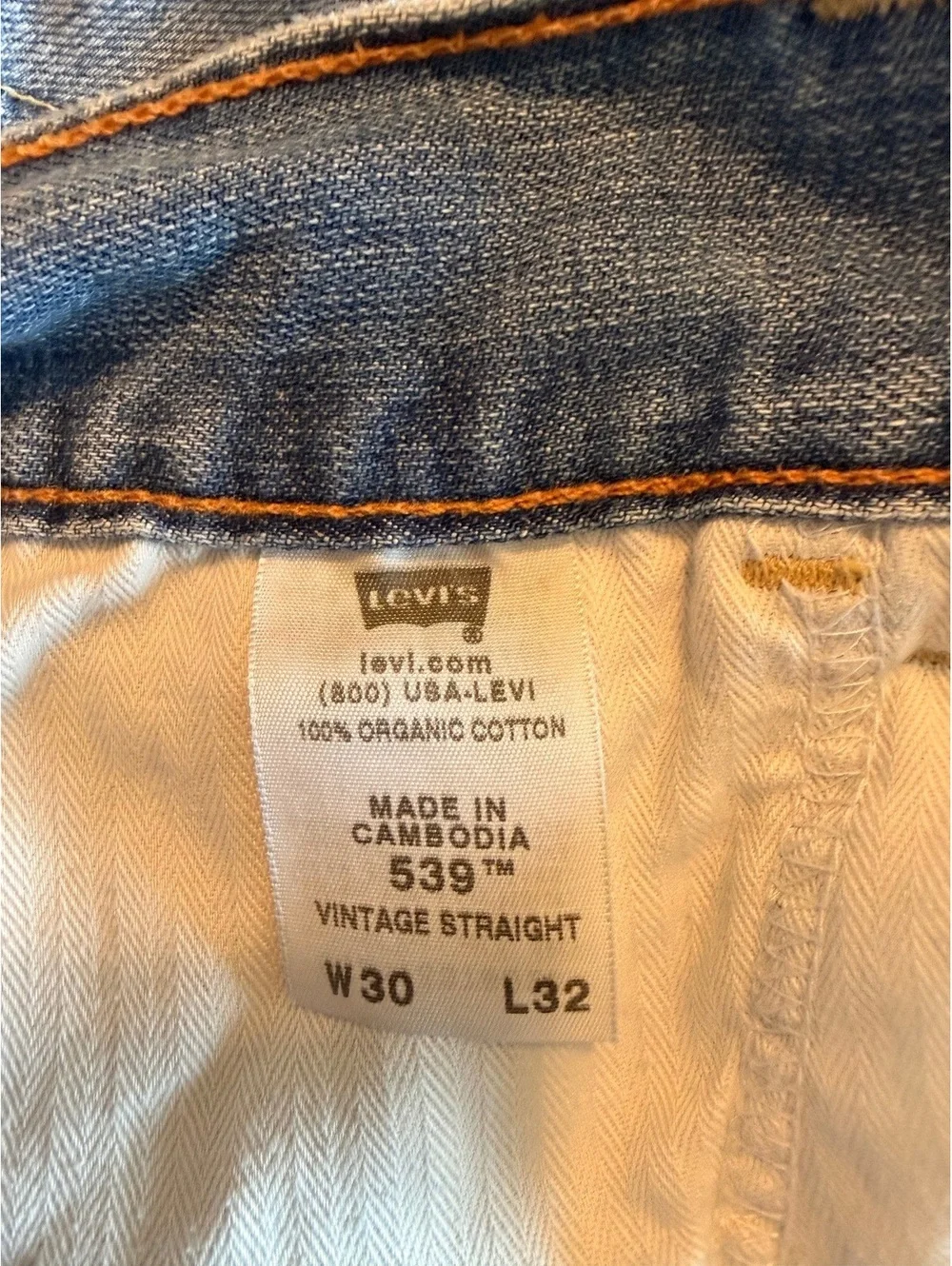 Levi’s vintage straight 539 denim jeans 100% organic cotton 30 x 32